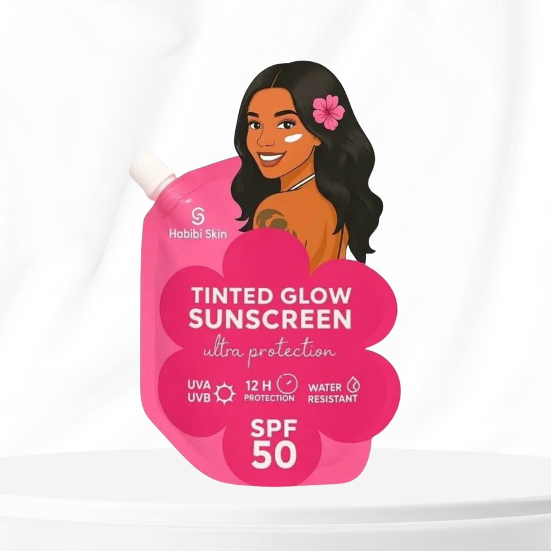 Habibi Skin Tinted Glow Sunscreen SPF50 – Broad Spectrum, Whitening & Oil Control | Daily Glow + Makeup Base (50g)